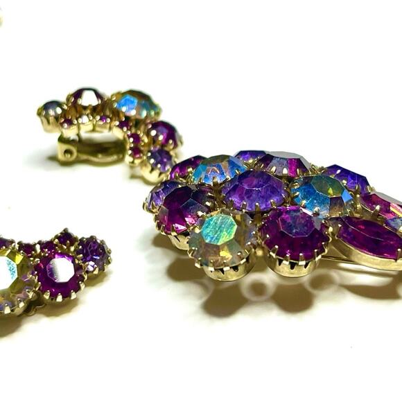 Brooch & Clip Earrings Purple Gold Vtg High End Costume Jewelry S24 - Picture 4 of 8